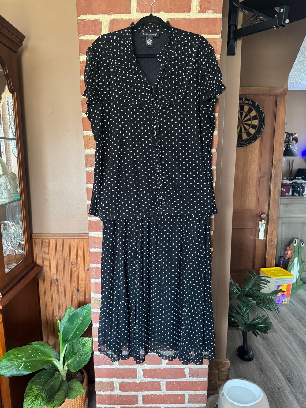 Dialogue Black and White Polka Dot Midi 2-piece skirt/blouse set